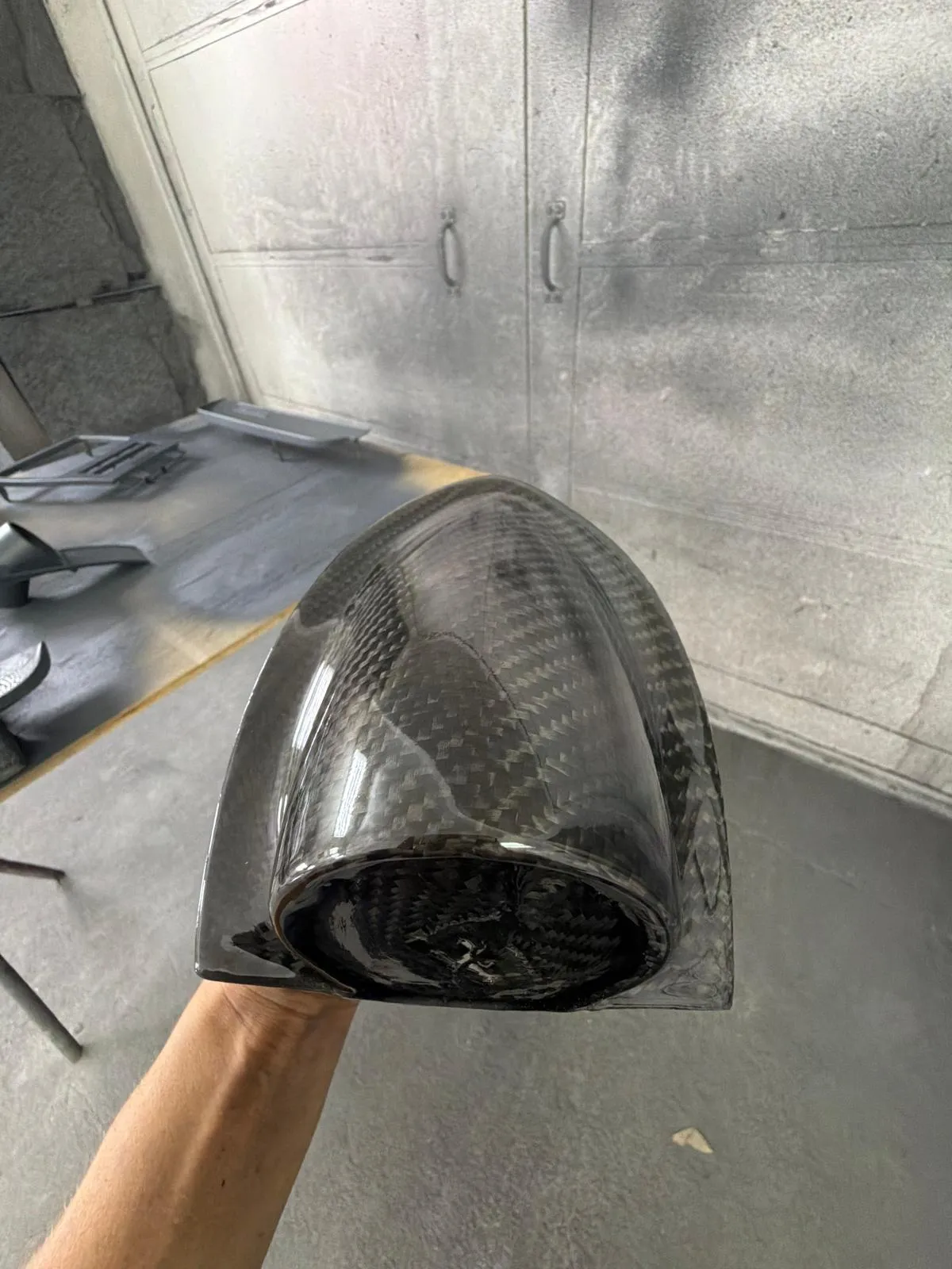 Hand-made carbon fiber air duct fabricated at Craft Collision